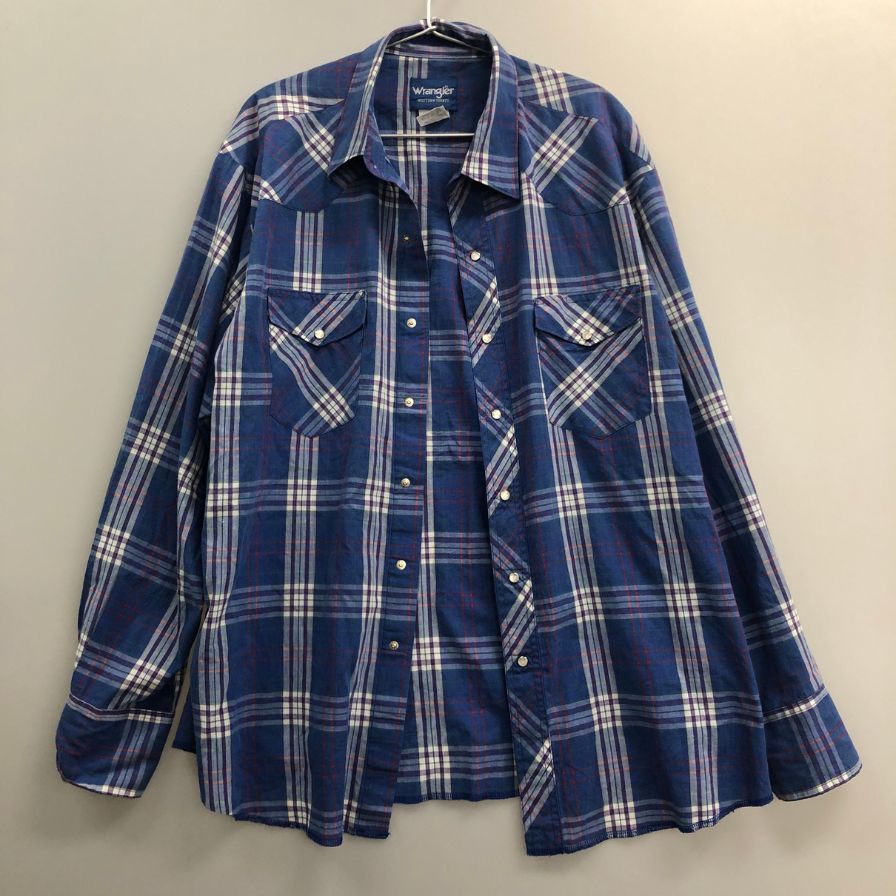 美品◆ラングラー 90S 長袖シャツ バングラデシュ製 ブルー メンズ サイズXL Wrangler 【AFB12】