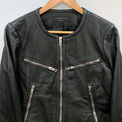 極美品◆ラグ アンド ボーン ショート丈 レザージャケット カウレザー レディース サイズ 4 ブラック rag＆bone 【AFB27】