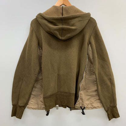 美品◆サカイ ジップアップパーカー Sponge Sweat x Nylon Twill Hoodie カーキ レディース サイズ2 SCW-077 Sacai 【AFB7】