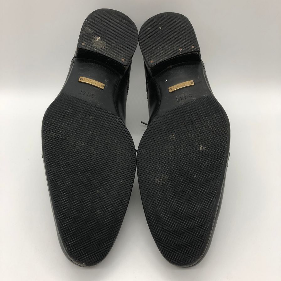 グッチ レザーシューズ ウイングチップ メダリオン 124099 カーフ メンズ ブラック サイズ39.5E GUCCI 約24.5cm【PTM】