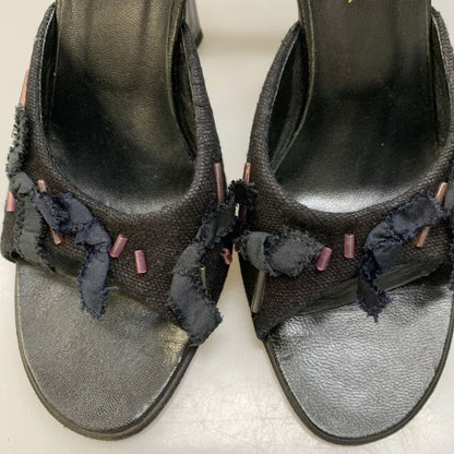 プラダ ミュール サンダル ビーズあしらい クリアヒール レディース サイズ37.5 ブラック PRADA 約24.5cm【AFC41】