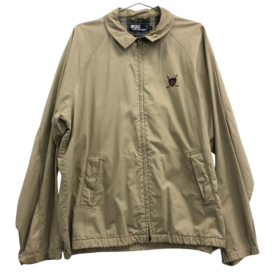 中古◆ポロ ラルフローレン スイングトップ 胸刺繍 ベージュ メンズ サイズM Polo Ralph Lauren 【AFF22】