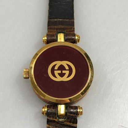 グッチ クオーツ 腕時計  2針  ゴールド文字盤  レザーベルト ユニセックス ワインレッド GUCCI