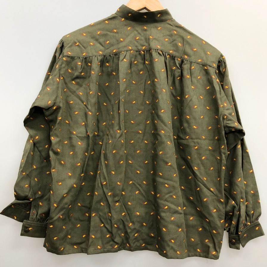 美品◆クリスチャンディオール プレタポルテ シャツ スタンドネック 総柄 レディース サイズS グリーン系 Christian Dior PRET-A-PORTER 【AFB48】