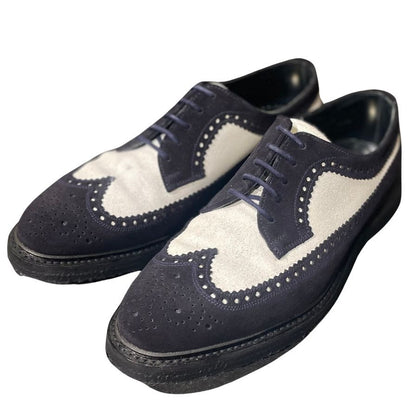 クロケット&ジョーンズ レザーシューズ フルブローグ チェビオット スエード ブラック ホワイト サイズ6E メンズ  CROCKETT&JONES CHEVIOT ビジネスシューズ 約25.0cm【LA】【中古】