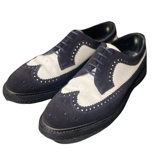 クロケット&ジョーンズ レザーシューズ フルブローグ チェビオット スエード ブラック ホワイト サイズ6E メンズ  CROCKETT&JONES CHEVIOT ビジネスシューズ 約25.0cm【LA】【中古】