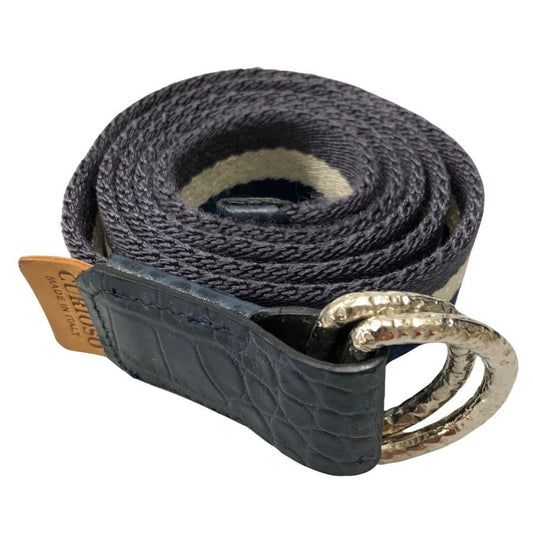 クリオーゾ スティーレ リングリボンベルト ビームス別注 クロコ型押し メンズ ネイビー&グレー サイズF CURIOSO BEAMS