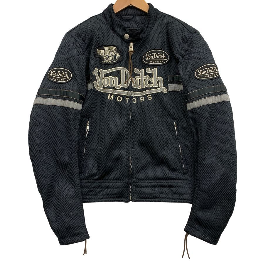 中古■ボンダッチ メッシュジャケット ワッペン 刺繍 ジップ メンズ ブラック サイズM Von Dutch 【AFB26】