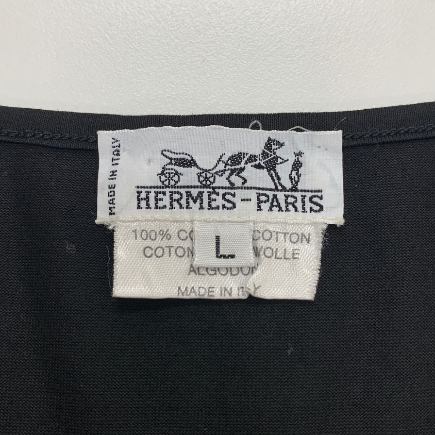 極美品◆エルメス 半袖Tシャツ ブラック ロゴ刺繍 レディース サイズL HERMES 【AFB9】
