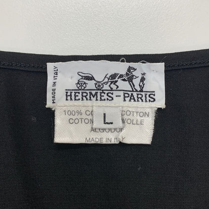 極美品◆エルメス 半袖Tシャツ ブラック ロゴ刺繍 レディース サイズL HERMES 【AFB9】