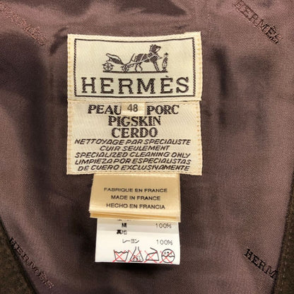 美品◆エルメス ジレ ヴィンテージ automobile ブラウン系 シルク×ピッグスキン サイズ48 メンズ HERMES 【AFB40】
