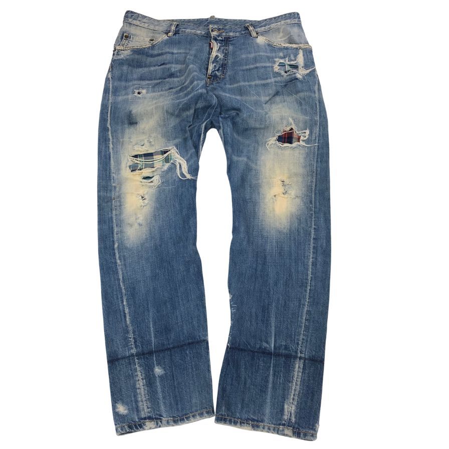 ディースクエアード デニムパンツ 18ss チェック当て布 クラシック ケニー ツイスト ストレッチ メンズ インディゴブルー サイズ50 DSQUARED 【AFB6】