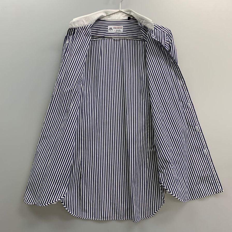 美品◆ブリッラ ペル イル グスト×トーマス メイソン シャツ ストライプ コットン ネイビー メンズ サイズ40 15 4/3 Brilla per il gusto×THOMAS MASON 【AFB11】