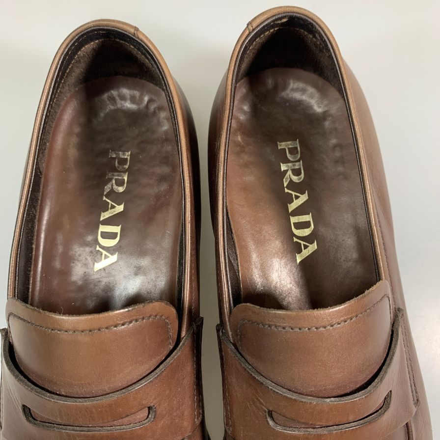 プラダ レザーシューズ  ローファー 2256 スクエアトゥ ブラウン メンズ サイズ6.5 PRADA 約25.5cm【AFD4】