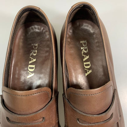 プラダ レザーシューズ  ローファー 2256 スクエアトゥ ブラウン メンズ サイズ6.5 PRADA 約25.5cm【AFD4】