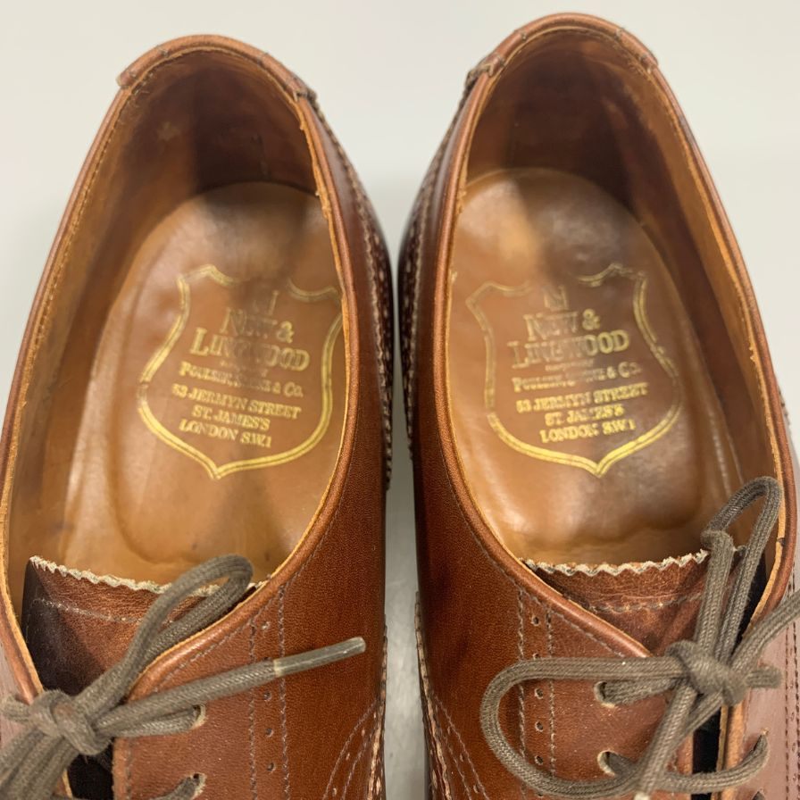 ニュー&リングウッド レザーシューズ パンチドキャップトゥ レザー カーフ ブラウン 7E New&Lingwood 約25.5cm【AFC4】