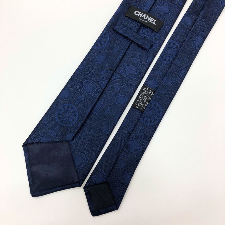 シャネル 総柄 ネクタイ ブルー メンズ イタリア製 CHANEL【AFI6】