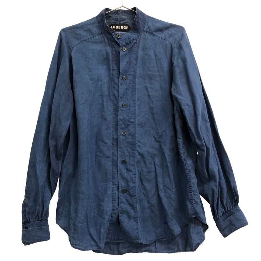 美品◆オーベルジュ スタンドカラーシャツ ポルティエ リネン インディゴ メンズ サイズ40 AUBERGE 【AFB43】