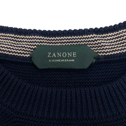 美品◆ザノーネ ニット クルーネック コットン100％ メンズ ネイビー サイズ46 ZANONE 【AFB6】