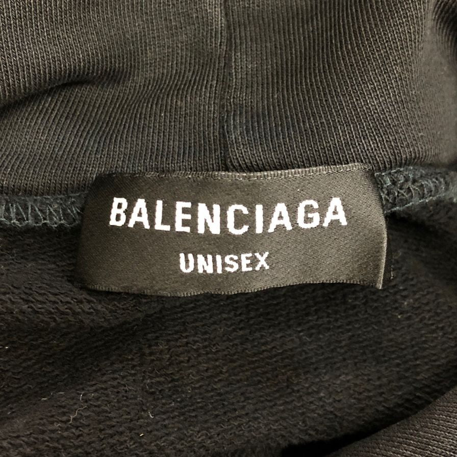 美品◆バレンシアガ プルオーバー パーカー  600583 21AW フロントロゴ ブラック サイズ XXL BALENCIAGA 【AFB28】