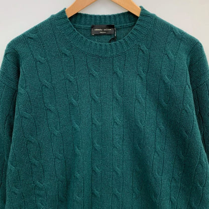 新品同様◆ロベルトコリーナ ニットセーター ケーブル編み ミドルゲージ ウール クルーネック グリーン メンズ48 roberto collina 【AFB5】
