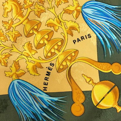 エルメス スカーフ カレ90 Plumes et Grelots 羽飾りと鈴 ベージュ系 レディース HERMES【AFI3】