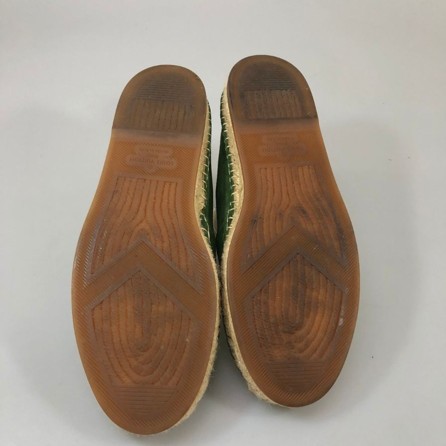ルイヴィトン モカシンシューズ スエード エスパドリーユ CL1116 グリーン ベージュ 6.5 メンズ LOUIS VUITTON 約25.5cm【PTM3】