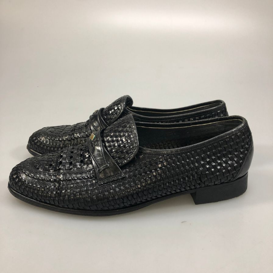 バリー レザーシューズ スリッポン 編み込み ブラック メンズ サイズ7E BALLY 約25.5cm【AFC44-2】