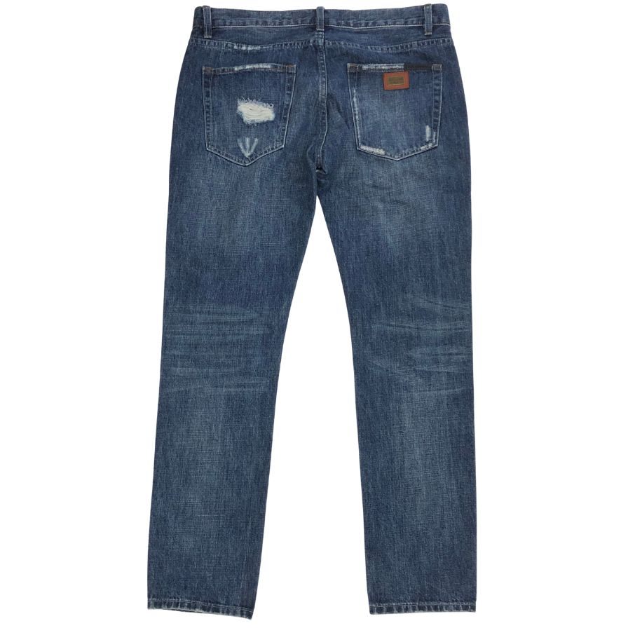ドルチェ&ガッバーナ デニムパンツ レザーパッチ ダメージ加工 メンズ サイズ34 DOLCE&GABBANA 【AFB20】