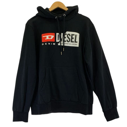 美品◆ディーゼル プリントロゴ入り プルオーバーパーカー ブラック サイズL DIESEL 【AFB16】