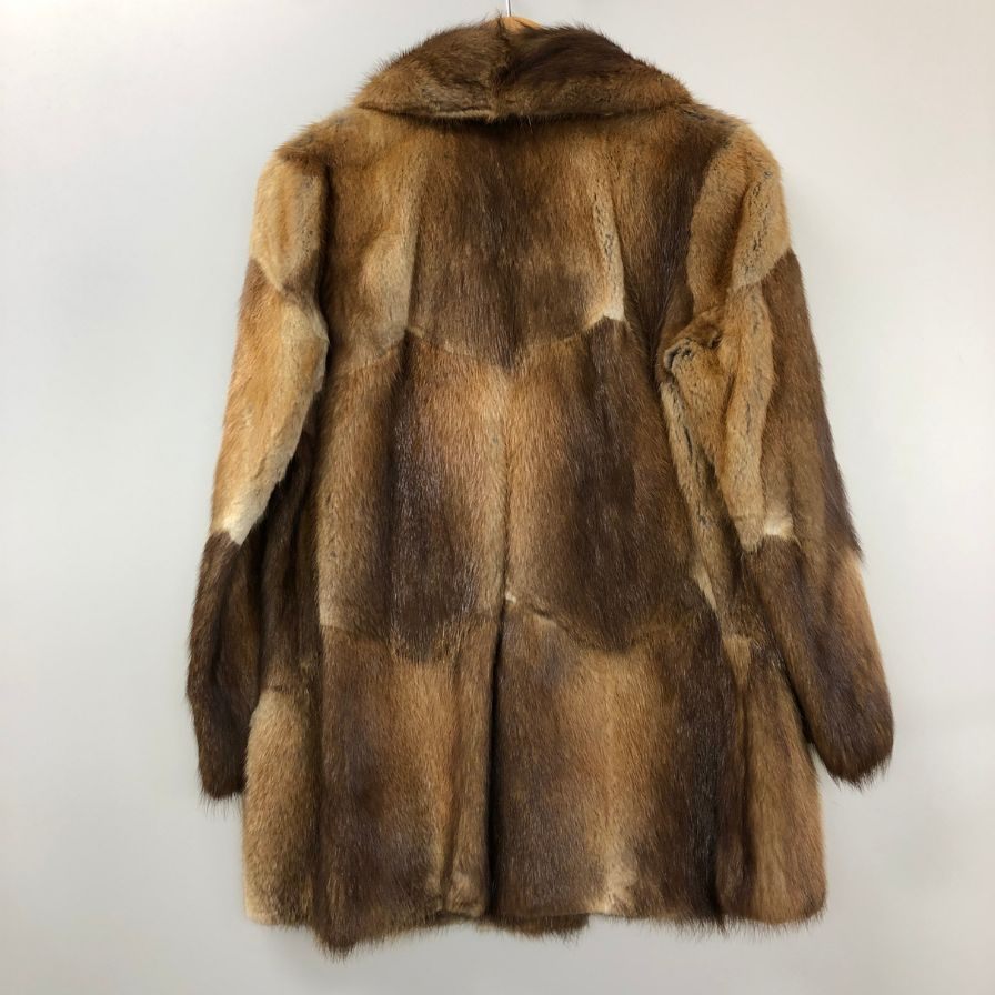 ファーグリーゼ コート ハーフ丈 ブラウン パッチワーク 切替 メンズ サイズ11 ベージュ系 FUR GRISER【AFG1】