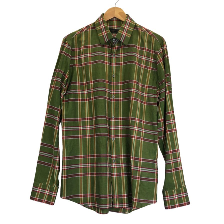 極美品◆プラダ 15SS チェックシャツ グリーン系 メンズ サイズ40 PRADA 【AFB4】