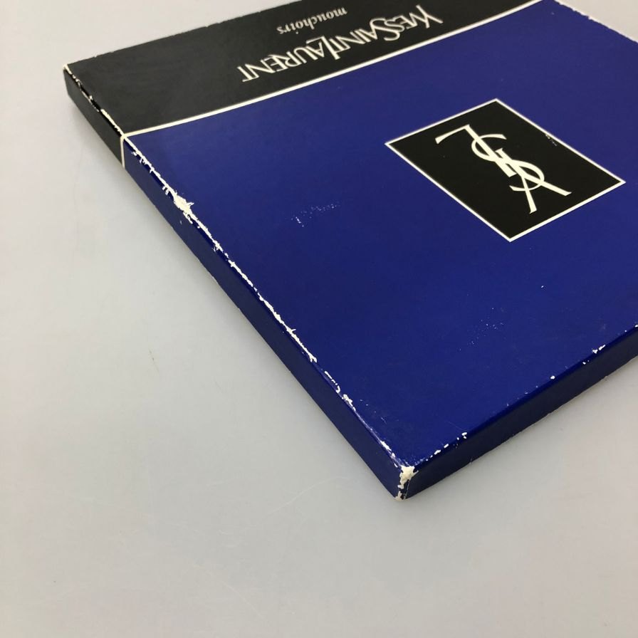 イヴ サンローラン ハンカチ2枚セット総柄 日本製 コットン100% ブラウン＆ブルー Yves Saint Laurent【AFI21】【中古】