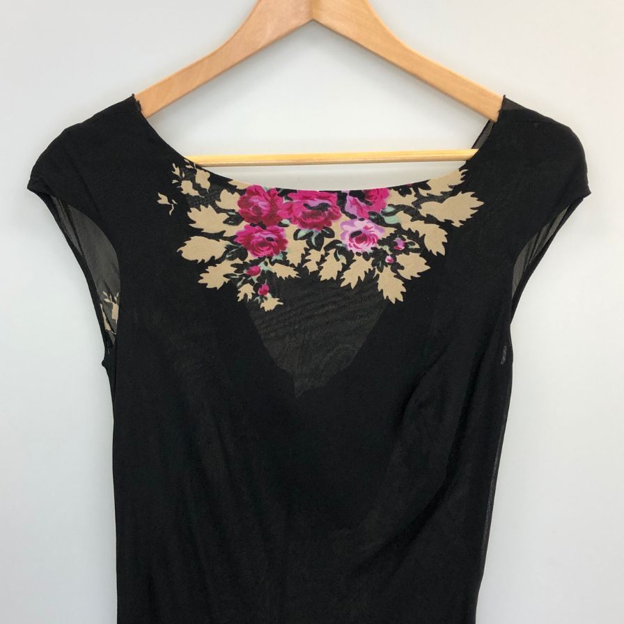 美品◆アンナモリナーリ ノースリーブ ワンピース 柄 レディース  ブラック 40サイズ   Adrianna Papell 【AFB19】