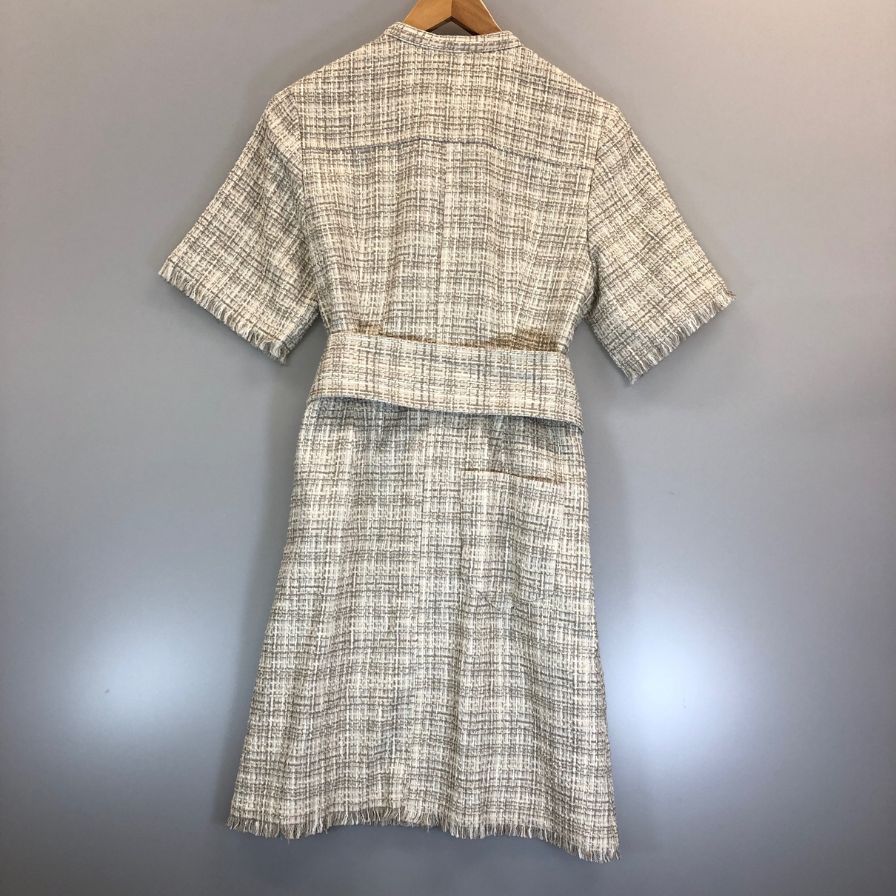 極美品◆ル シェル ブルー 半袖ワンピース ツイードショートドレス ベージュ系 レディース サイズ36 LE CIEL BLEU 【AFB6】
