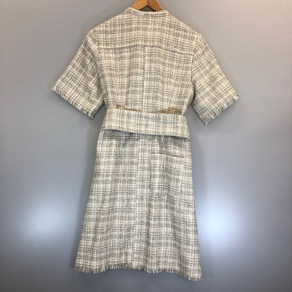 極美品◆ル シェル ブルー 半袖ワンピース ツイードショートドレス ベージュ系 レディース サイズ36 LE CIEL BLEU 【AFB6】