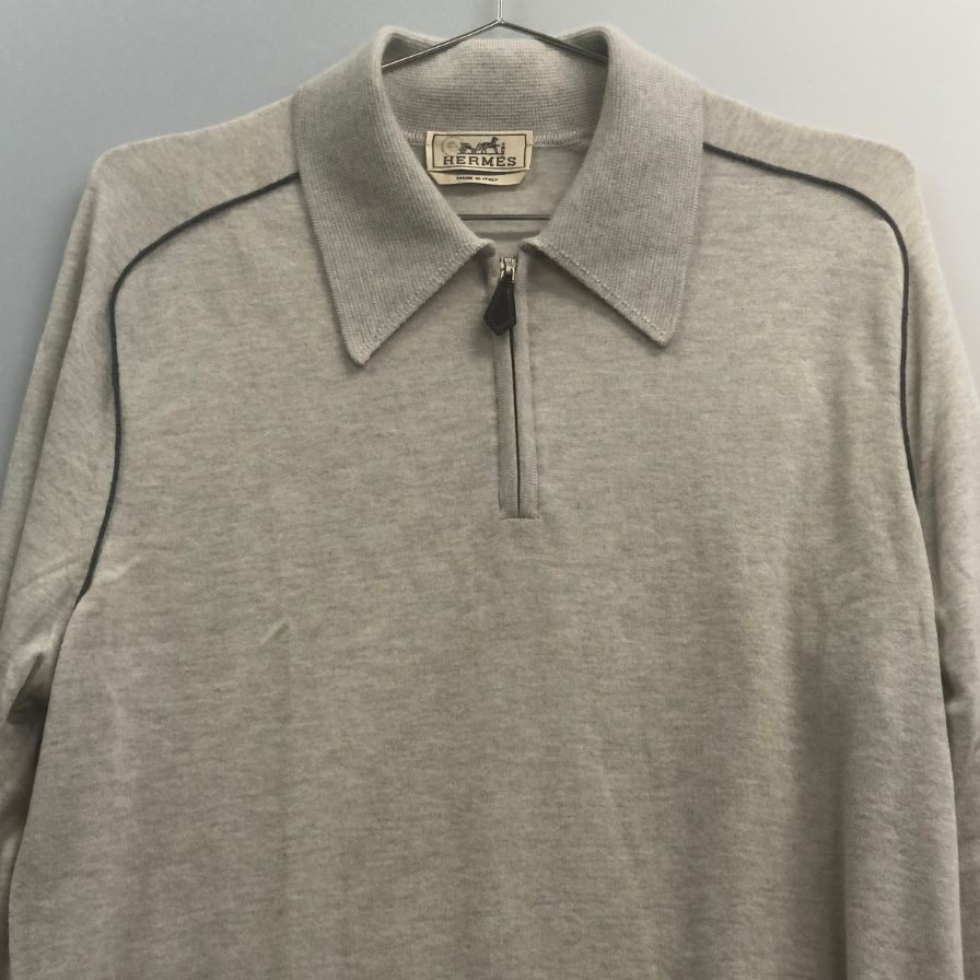 極美品◆エルメス ニット長袖シャツ カシミヤ グレー  サイズL HERMES 【AFB4】