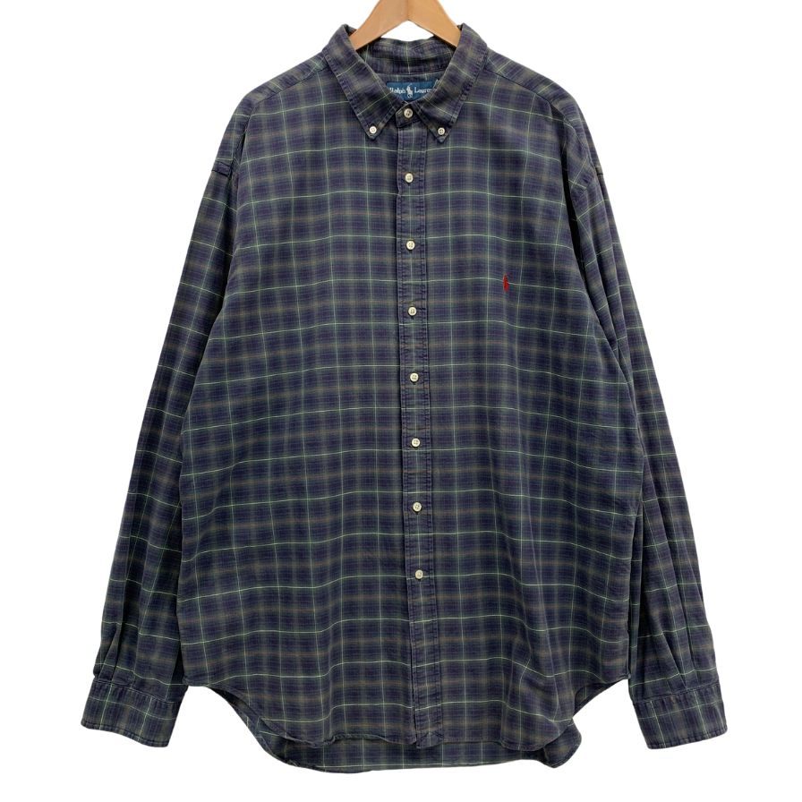 美品◆ラルフローレン 90S チェックシャツ パープル系 メンズ サイズ2XL RALPH LAUREN 【AFB10】