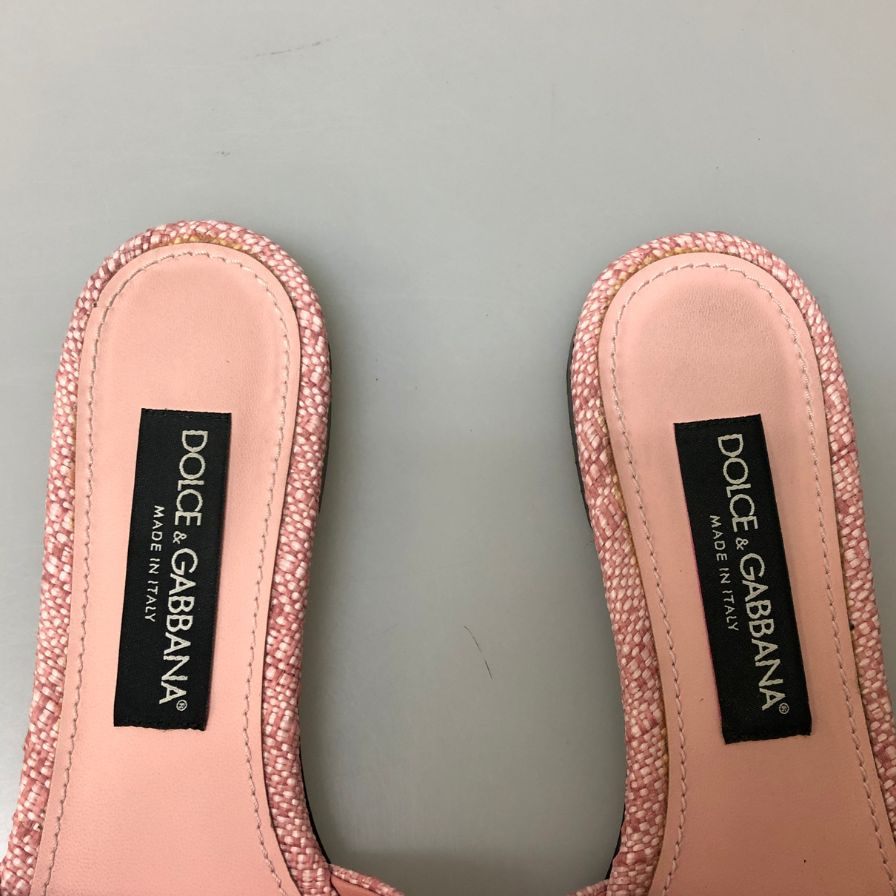 ドルチェ＆ガッバーナ スライドサンダル ラフィア ゴールド金具 ピンク サイズ39 レディース DOLCE＆GABBANA 約25.5cm【AFD12】