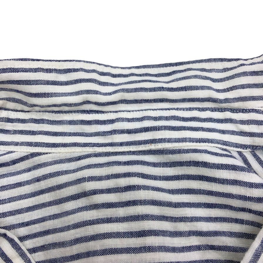 美品◆フレンチリネン プルオーバー ストライプ リネンシャツ 白×青 サイズM レディース 麻 長袖シャツ french linen 【AFB15】
