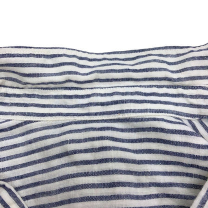 美品◆フレンチリネン プルオーバー ストライプ リネンシャツ 白×青 サイズM レディース 麻 長袖シャツ french linen 【AFB15】