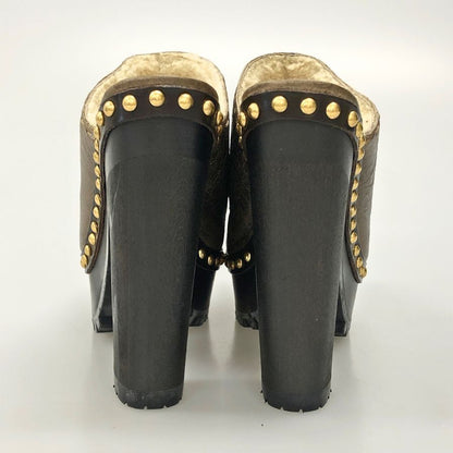 ミュウミュウ サボサンダル チャンキーヒール ムートン 内ボア ブラウン レディース サイズ36 MIUMIU 約22.5cm【AFC41-2】