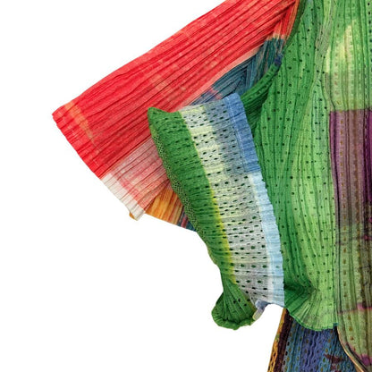 極美品◆プリーツプリーズ イッセイミヤケ 半袖カットソー マルチカラー レディース サイズ3 PP12-JK614 PLEATS PLEASE ISSEY MIYAKE 【AFB43】