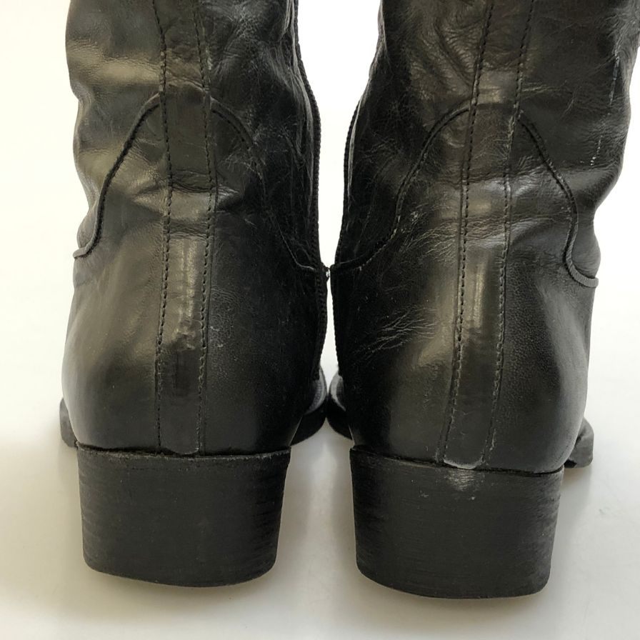アレキサンダーマックイーン レザーブーツ ロングブーツ 23919 サイドジップ 装飾 メンズ ブラック サイズ44 Alexander McQueen 約30.0cm【AFI30】