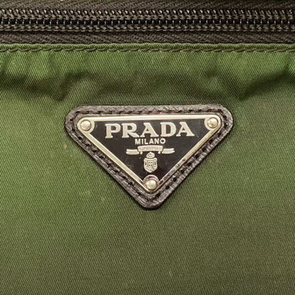 プラダ セカンドバッグ 三角ロゴ ナイロン×レザー カーキ PRADA【AFE5】