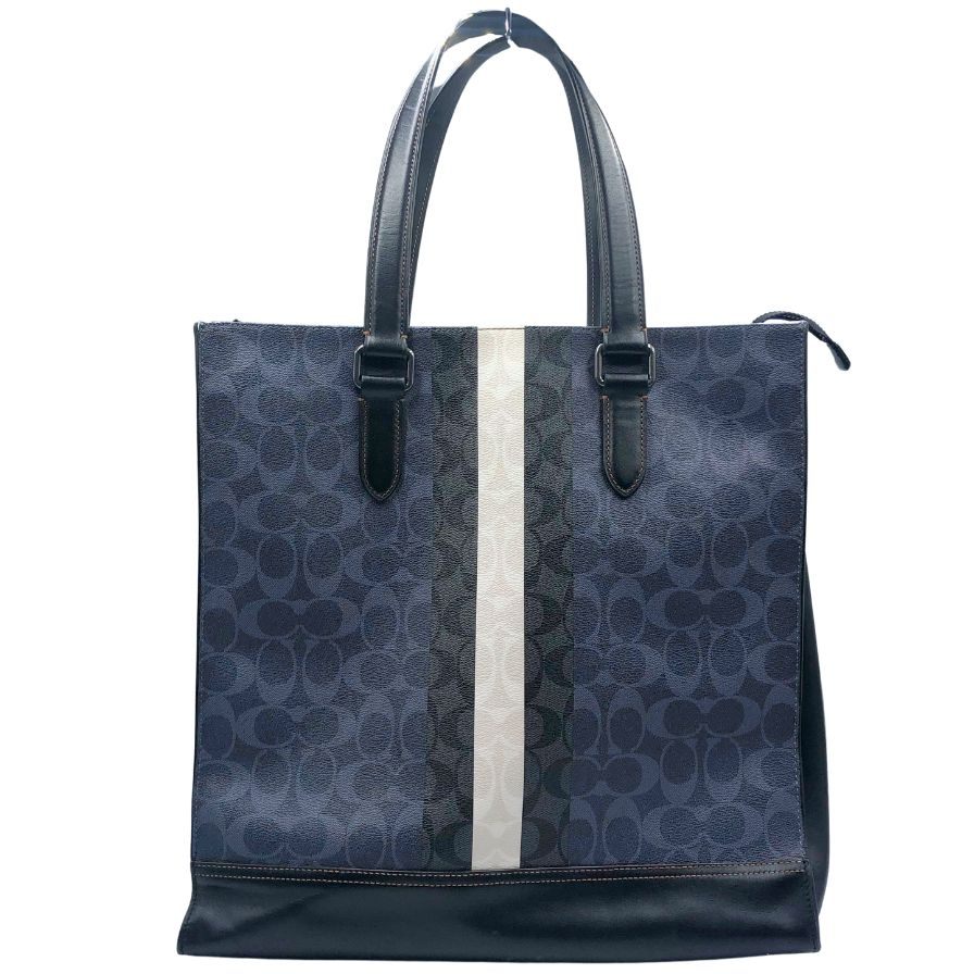 コーチ トートバッグ 2WAY シグネチャー PVC×レザー ネイビー×ブラック メンズ COACH【AFE12】