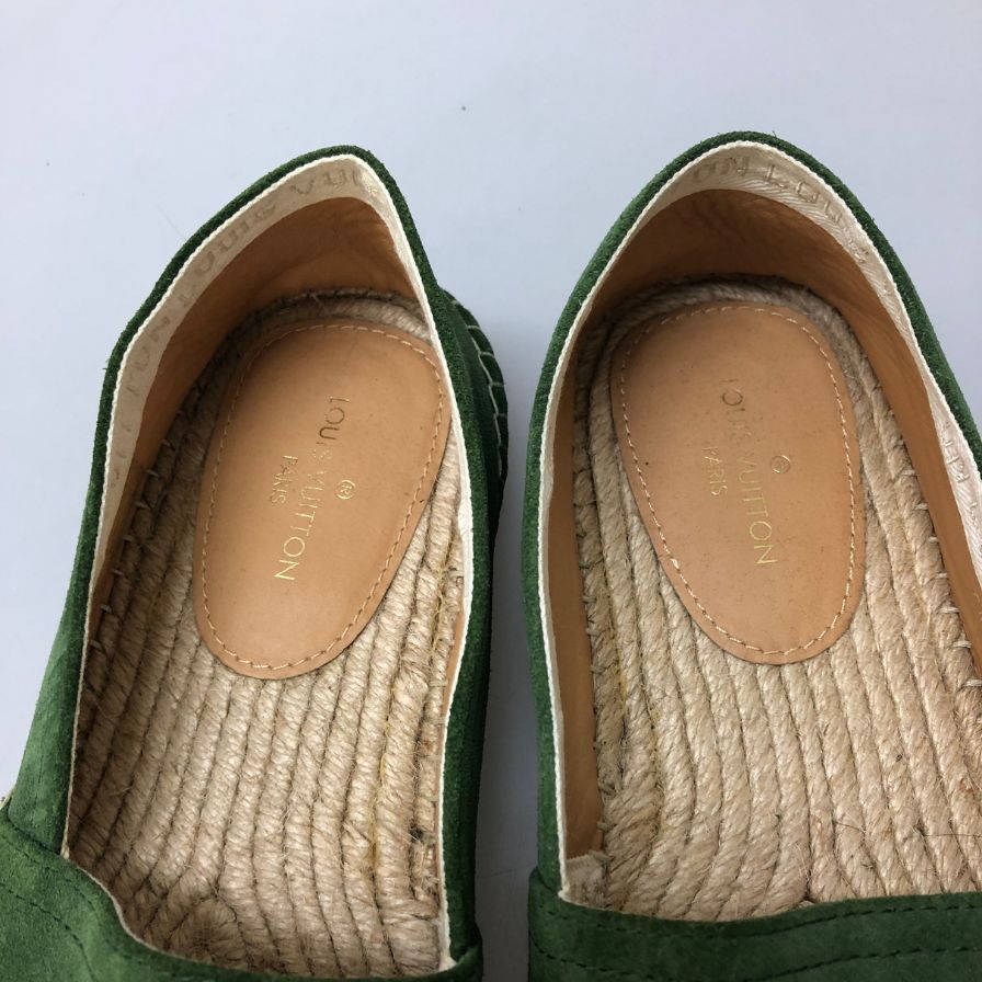 ルイヴィトン モカシンシューズ スエード エスパドリーユ CL1116 グリーン ベージュ 6.5 メンズ LOUIS VUITTON 約25.5cm【PTM3】