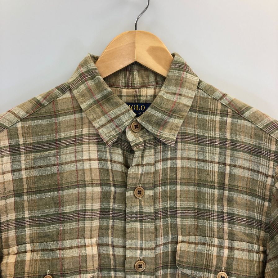極美品◆ポロ ラルフローレン リネンシャツ 長袖 チェック ブラウン系  サイズS  Polo Ralph Lauren 【AFB10】