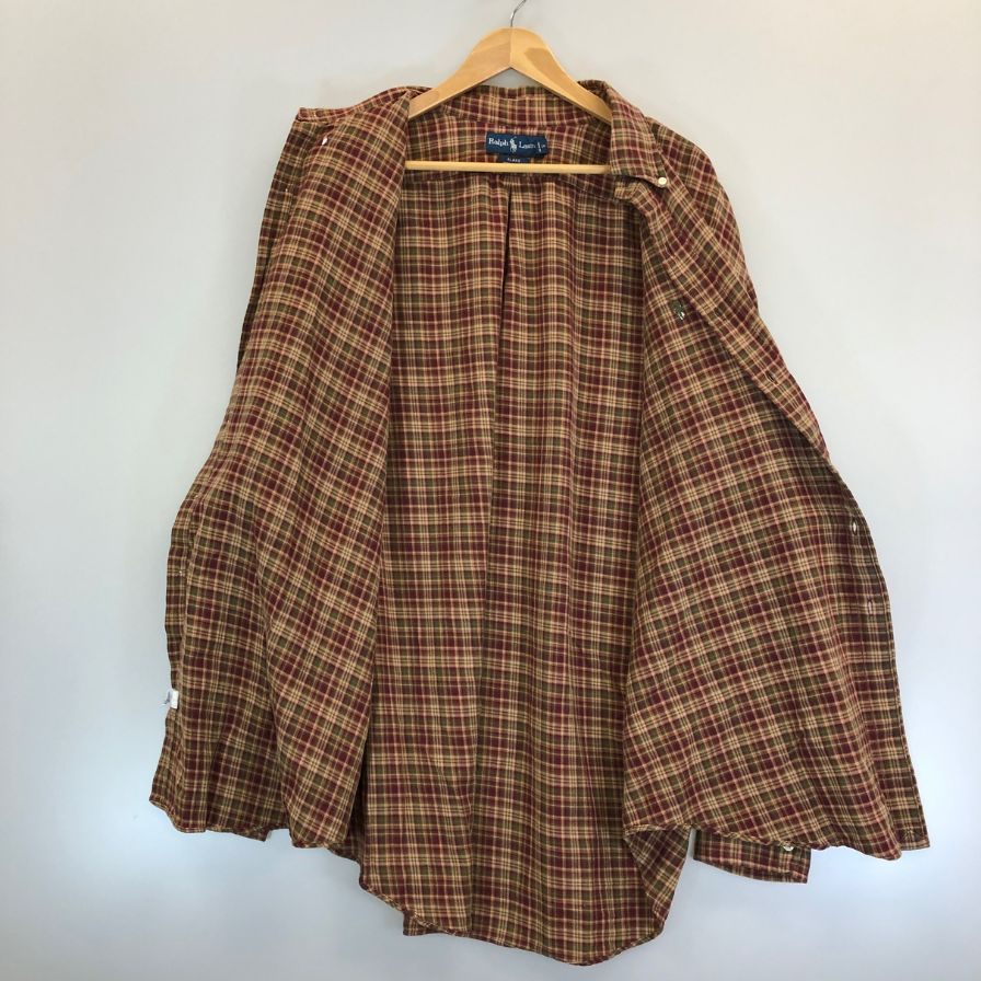 美品◆ポロ ラルフローレン 90S ボタンダウンシャツ BLAKE チェック レッド×ブラウン メンズ サイズXL Polo Ralph Lauren 【AFB10】