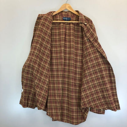 美品◆ポロ ラルフローレン 90S ボタンダウンシャツ BLAKE チェック レッド×ブラウン メンズ サイズXL Polo Ralph Lauren 【AFB10】